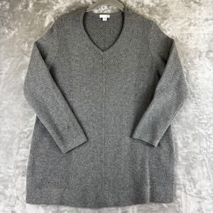 J. Jill Tunic Sweater Womens Medium Petite Gray V-Neck Chevron Knit (1464)